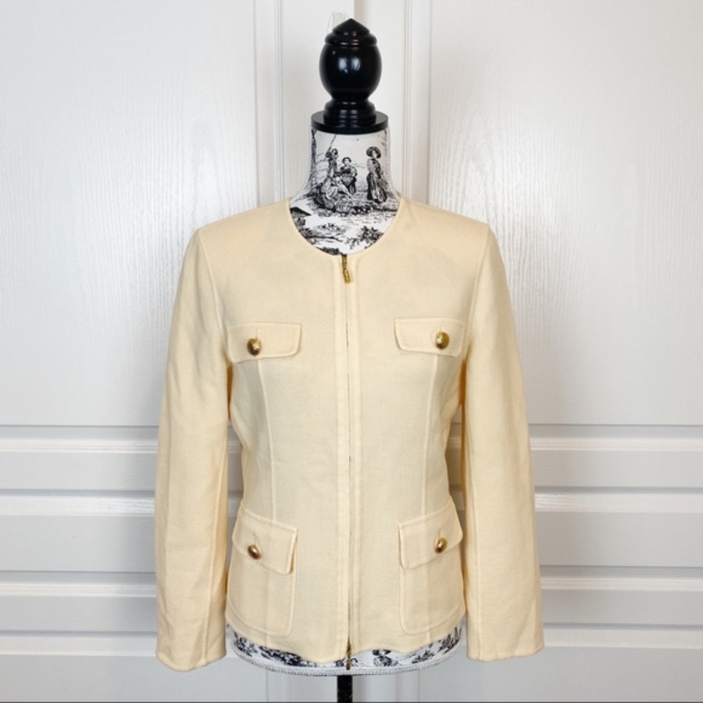 St. John Knit Wool Zip Up Cream Jacket